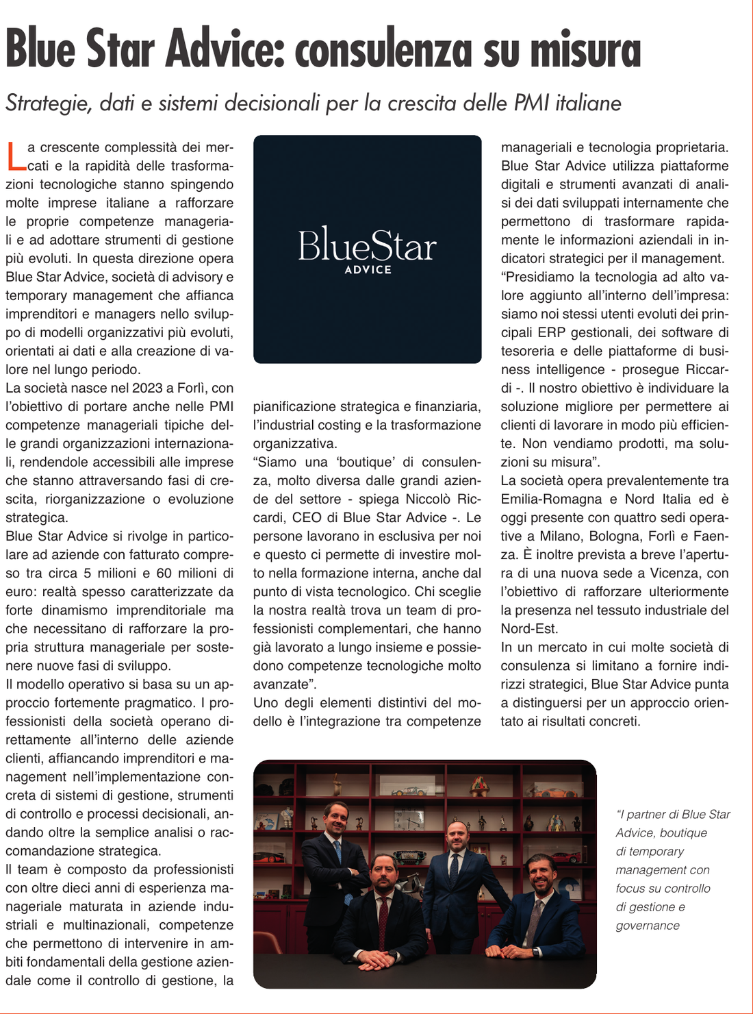 Articolo Blue Star Advice: consulenza su misura, Il Sole 24 Ore