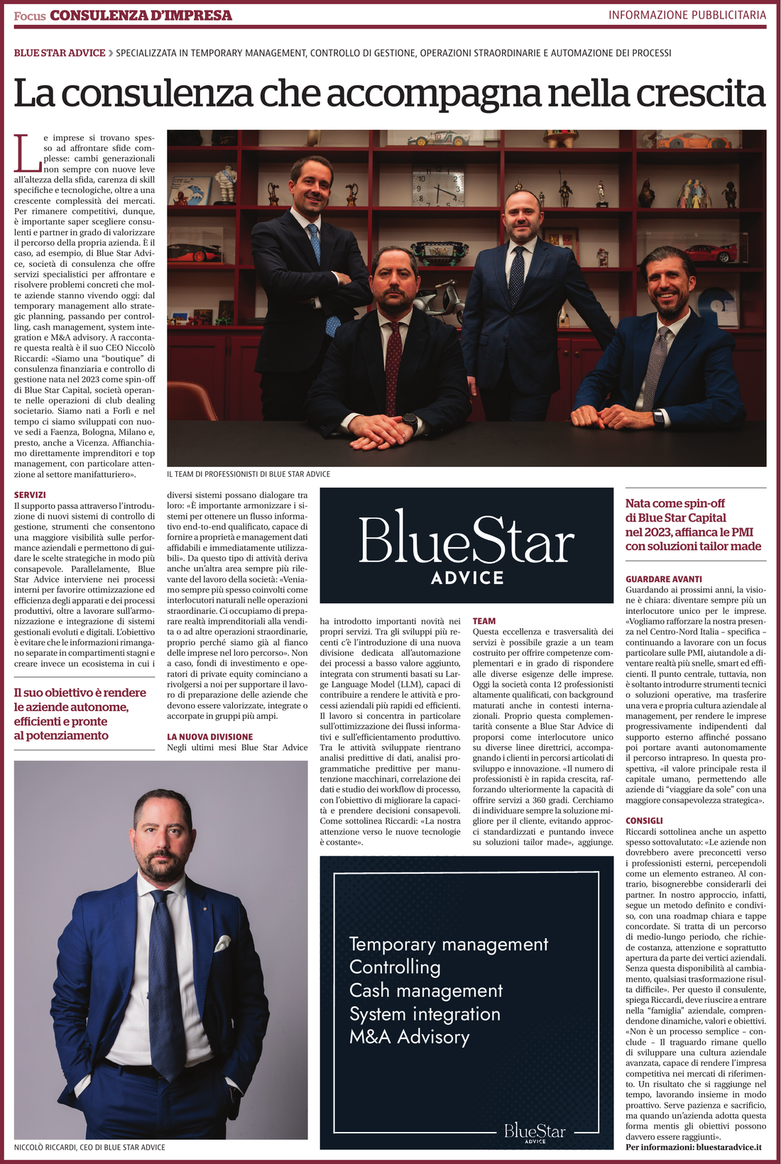 Articolo: la consulenza che accompagna nella crescita, la Repubblica
